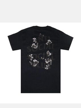Anti Social Social Club Black Tee with Gray Floral Back Print